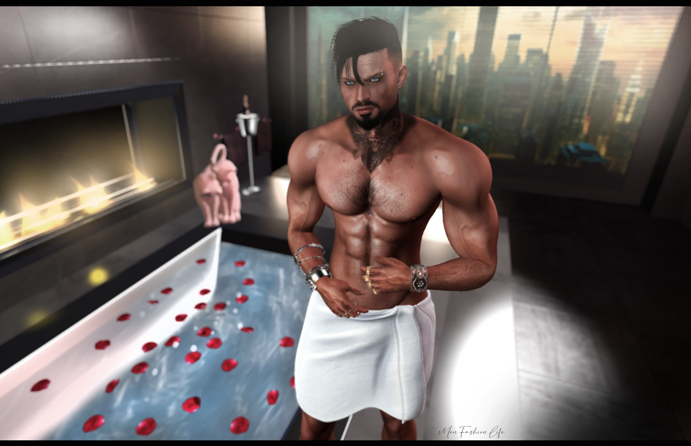 [LushPoses23] – Shower – Mens bento pose pack & props